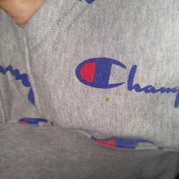 CHAMPION Reverse Weave Hoodie Mens M Sweatshirt All Over Print Sweater Gray - Picture 3 of 9